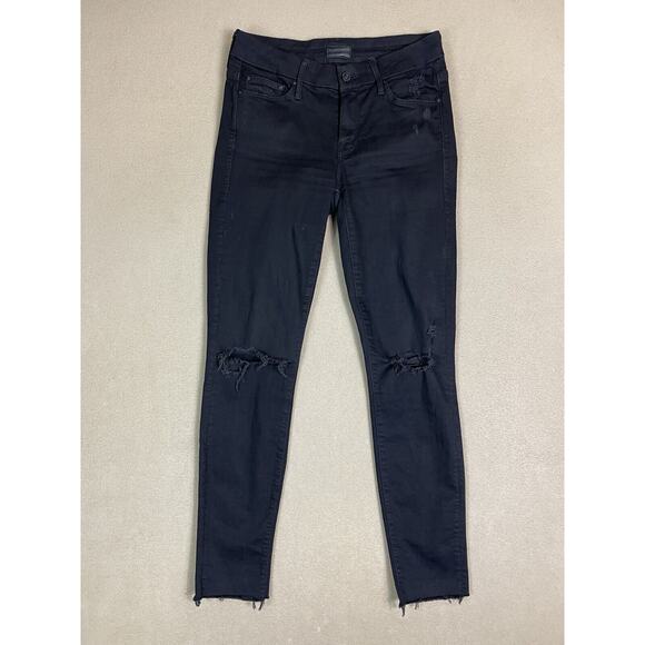 Mother Jeans Womens 25 Black Looker Ankle Fray Distressed Stretch Mid Rise Denim - Picture 1 of 14